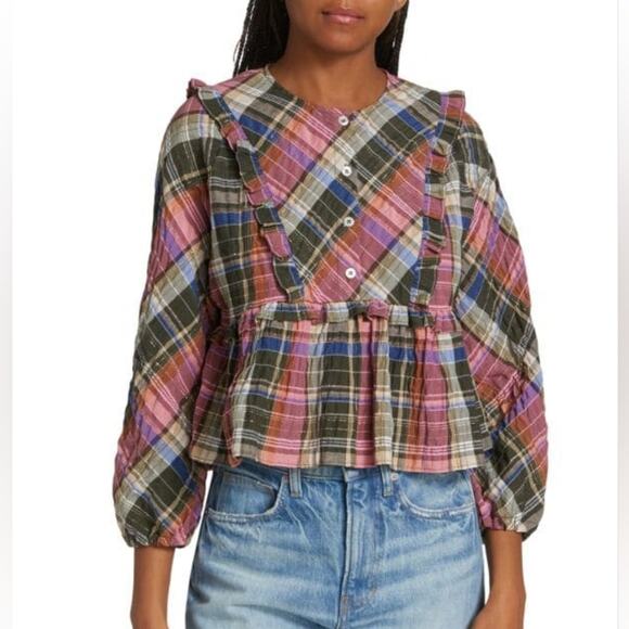 Veronica Beard pink plaid peplum blouse size 8 - Picture 2 of 7